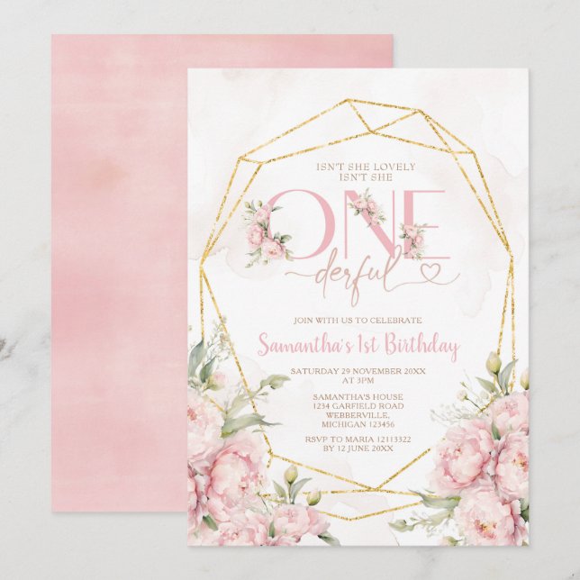 Invitación Pink no es ella una maravillosa flor de cumpleaños (Anverso / Reverso)