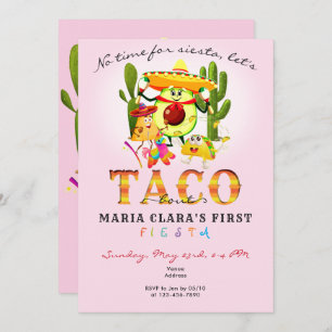 Invitación Pink No Time For Siesta First Fiesta Primer Cumple