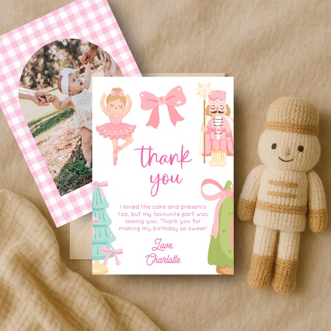 Invitación Pink Nutcracker Birthday Photo Thank You Card (Subido por el creador)