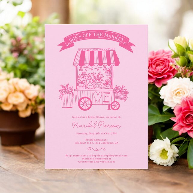 Invitación Pink Off the market garabatea una ducha de novia (Pink Off the market scribbles bridal shower Invitation)