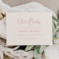 Pink Oh Baby Heart Calligraphy Simple Baby Shower