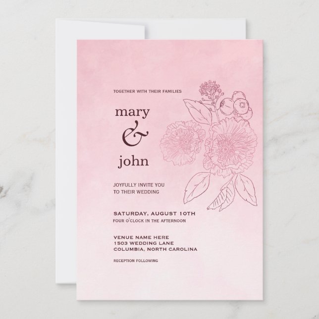 Invitación Pink Ombre Rose Tracery (Anverso)