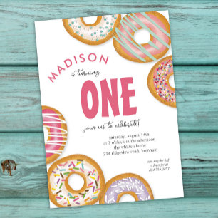 Invitación Pink One Donut First Birday Party