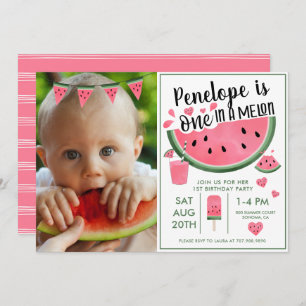 Invitación Pink One In A Melon Photo Chica Primer Cumpleaños