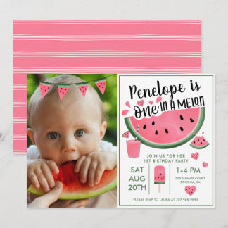 Invitación Pink One In A Melon Photo Chica Primer Cumpleaños