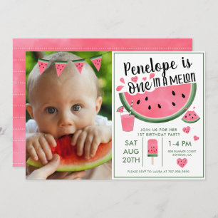 Invitación Pink One In A Melon Photo Chica Primer Cumpleaños