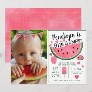Invitación Pink One In A Melon Photo Chica Primer Cumpleaños