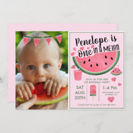 Invitación Pink One In A Melon Photo Chica Primer Cumpleaños