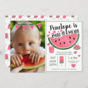 Invitación Pink One In A Melon Photo Chica Primer Cumpleaños