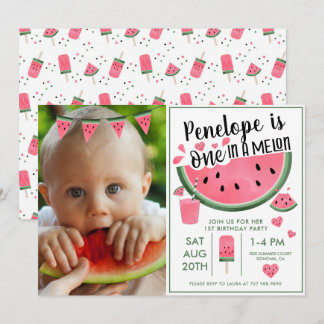 Invitación Pink One In A Melon Photo Chica Primer Cumpleaños
