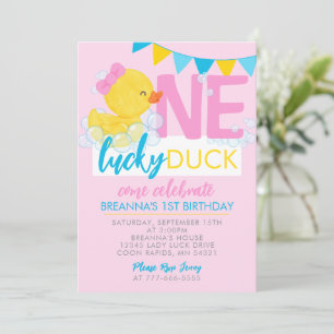 Invitación Pink One Lucky Duck Chica Rubber Duck Primer cumpl
