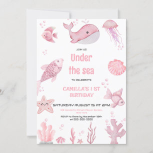Invitación Pink Oneder the Sea Birthday