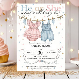 Invitación Pink or Blue Baby Clothes Gender Reveal Invitation