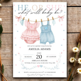 Invitación Pink or Blue Baby Clothes Gender Reveal Invitation