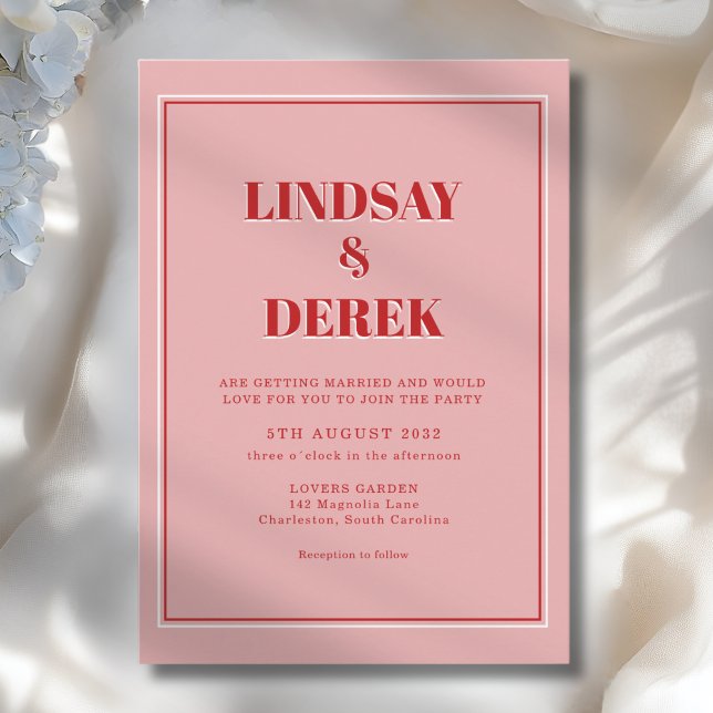 Invitación Pink Orange Bold Font Modern Wedding (Pink Orange Bold Font Modern Wedding Invitation. Print & Instant Downoad)