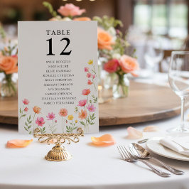 Invitación Pink Orange Flower Table Number Seating Chart Card