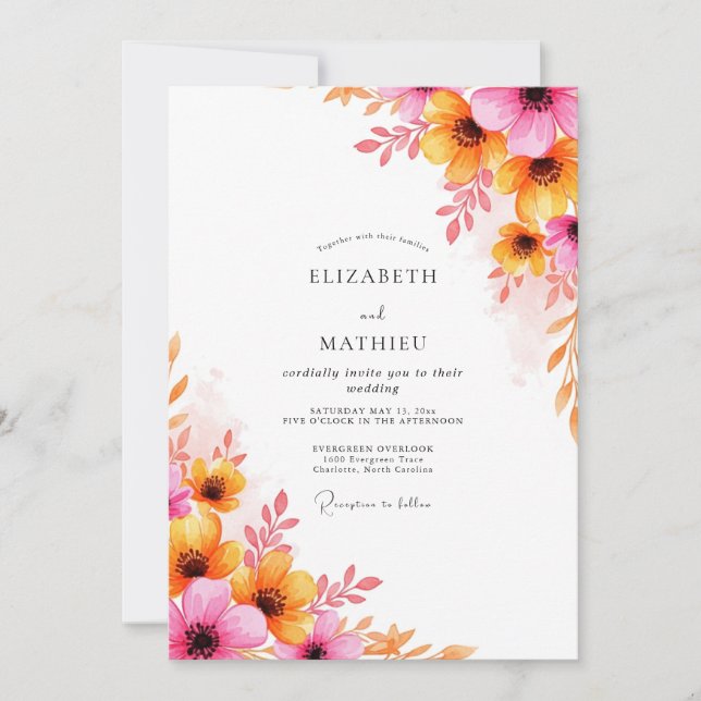 Invitación Pink Orange Luminous Summer Wedding (Anverso)