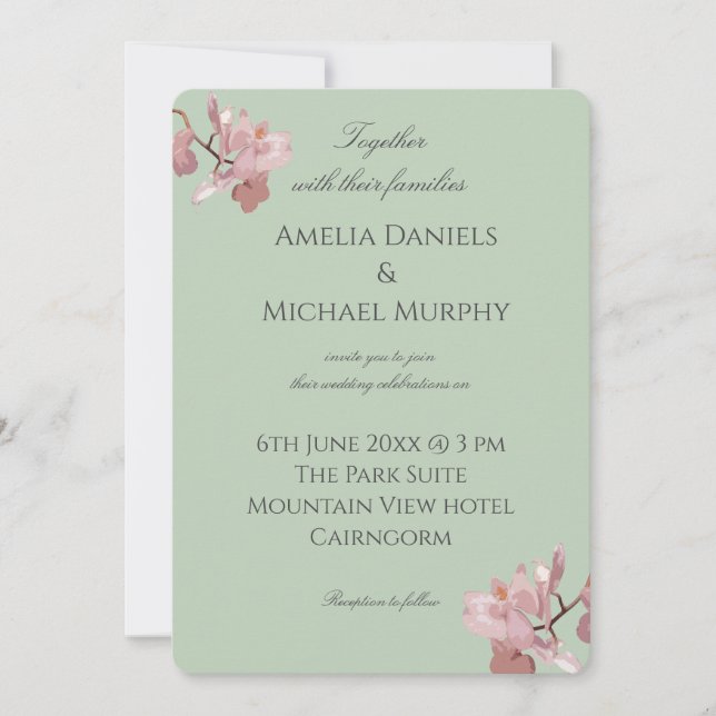Invitación  Pink Orchid Sage Green (Anverso)