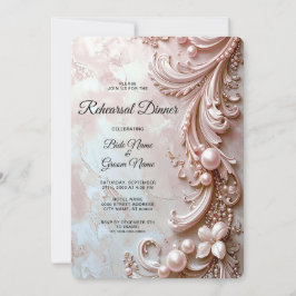 Invitación Pink Ornate Pearl and Floral Rehearsal Dinner