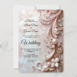 Invitación Pink Ornate Pearl and Floral Wedding Invitation