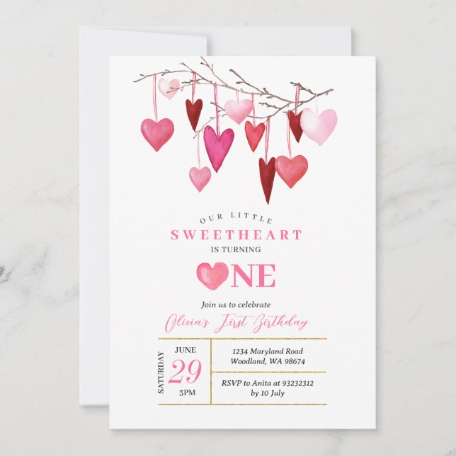 Invitación PINK Our Little Squerido Valentday Birthday (Anverso)