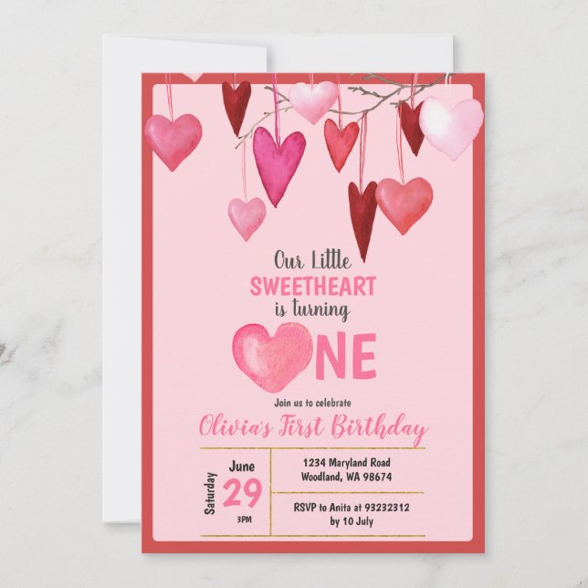 Invitación Pink Our Little Squerido Valentday Birthday (Anverso)