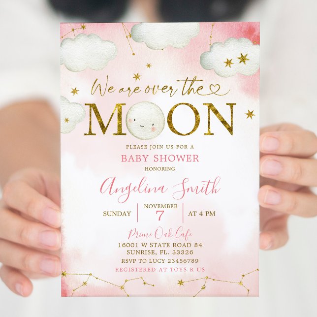 Invitación Pink Over The Moon Constellation Baby Shower (Subido por el creador)