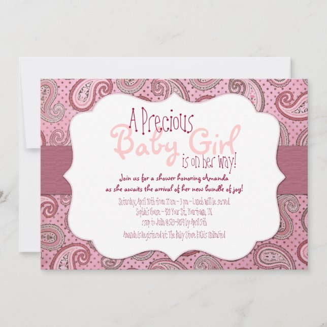Invitación Pink Paisley Baby Shower (Anverso)