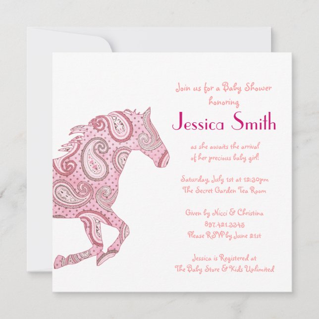 Invitación Pink Paisley Horse Baby Shower (Anverso)
