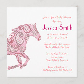 Invitación Pink Paisley Horse Baby Shower