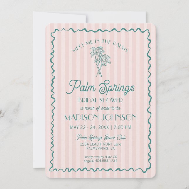 Invitación Pink Palm Springs Pastel Beach Bridal Shower (Anverso)