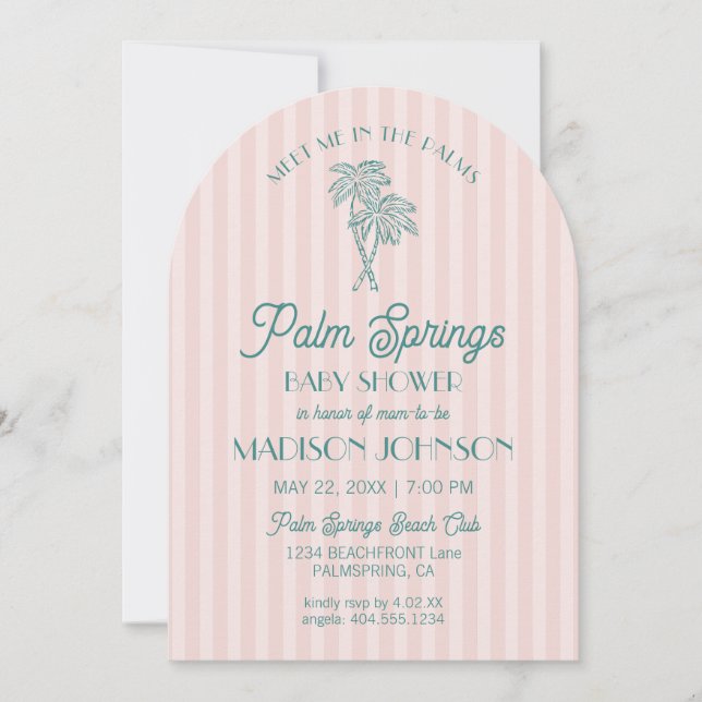 Invitación Pink Palm Springs Pastel Beach Cabana Baby Shower (Anverso)