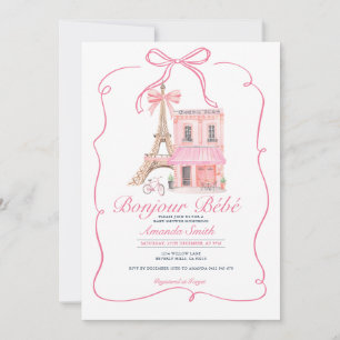 Invitación Pink Paris Bow French Parisian Cafe Baby Shower