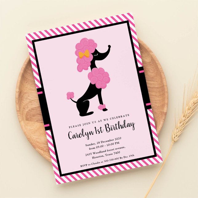 Invitación Pink paris poodle primera fiesta de cumpleaños (Subido por el creador)