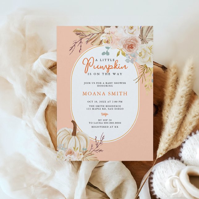 Invitación Pink Pastel Boho Pumpkin Autumn Baby Shower (Subido por el creador)