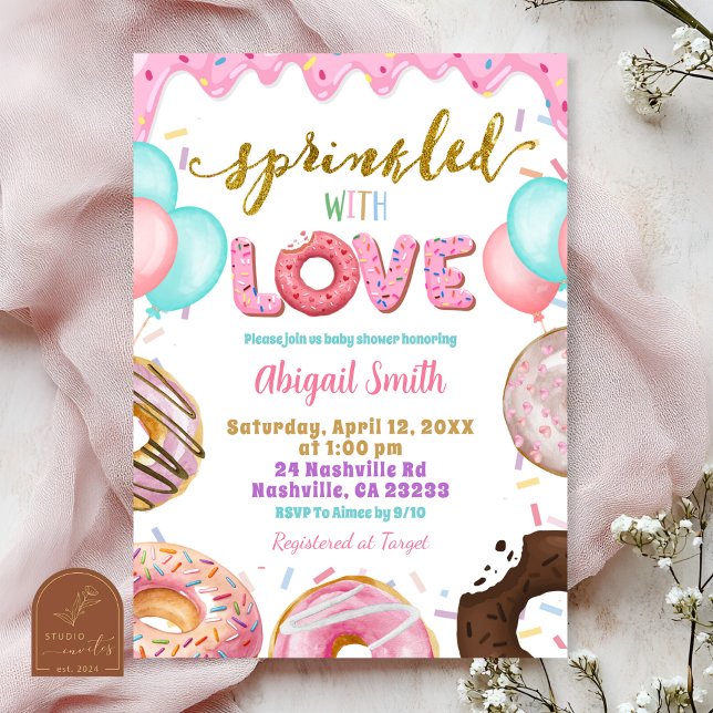 Invitación Pink Pastel Donuts Baby Sprinkle Invitation (Subido por el creador)