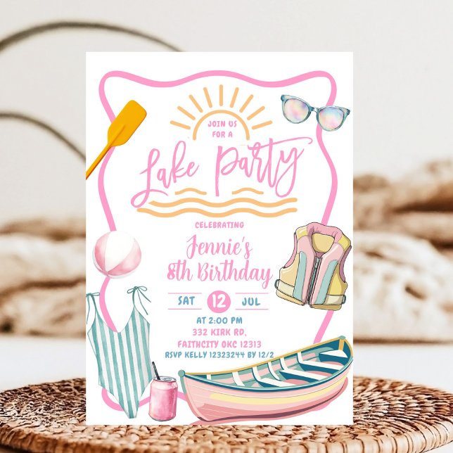 Invitación Pink pastel girl Lake party birthday (Subido por el creador)
