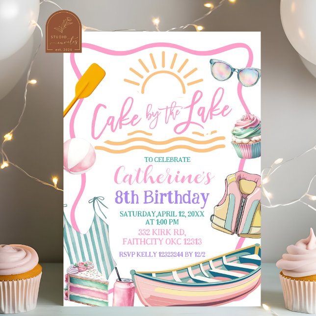 Invitación Pink pastel girl Lake party birthday invitation (Subido por el creador)