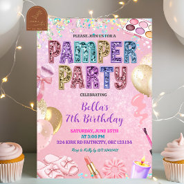 Invitación Pink Pastel Sequin Glitter Pamper Party Birthday