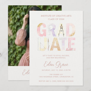 Invitación Pink Pastel Soft Dreamy Architect Graduation