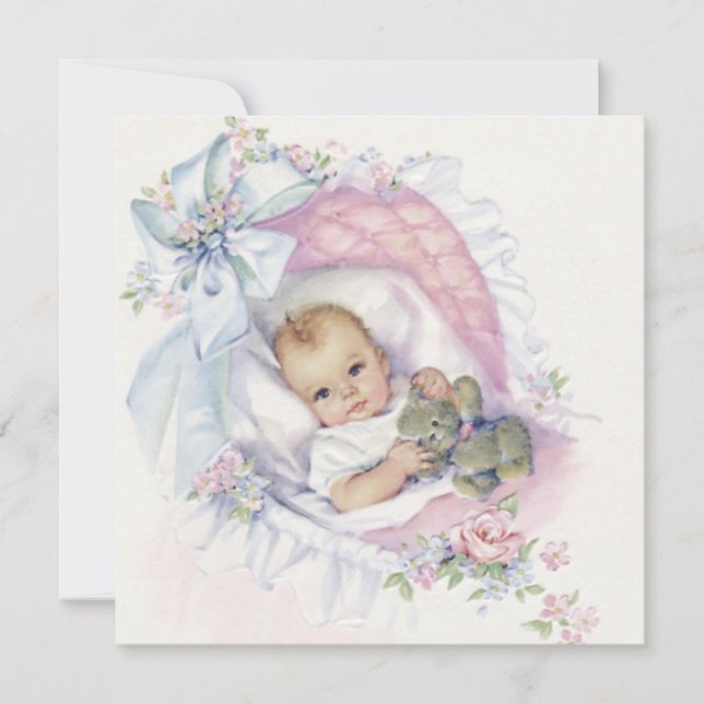 Invitación Pink Pastel Vintage Baby Shower (Anverso)