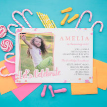 Pink & Peach Confetti Photo Kids Fiesta de cumplea