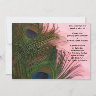 Invitación Pink Peacock Feathers Boda