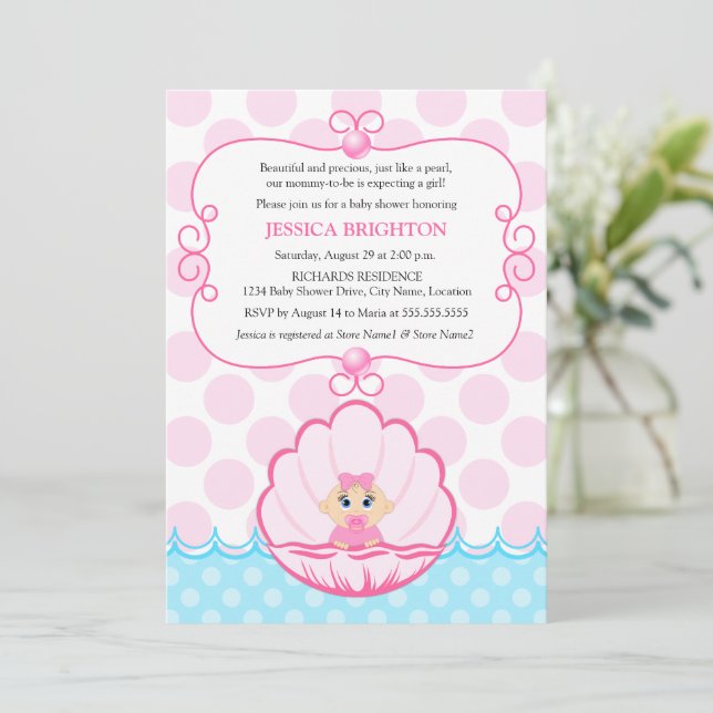 Invitación Pink Pearl Baby Shower (Anverso de pie)