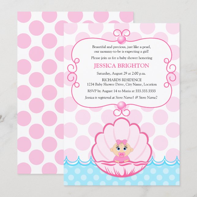 Invitación Pink Pearl Baby Shower (Anverso / Reverso)