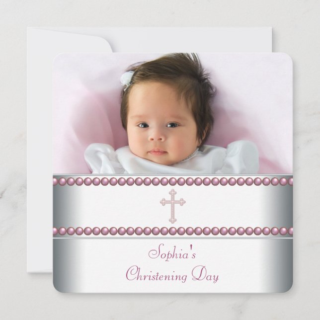 Invitación Pink Pearl Christening (Anverso)
