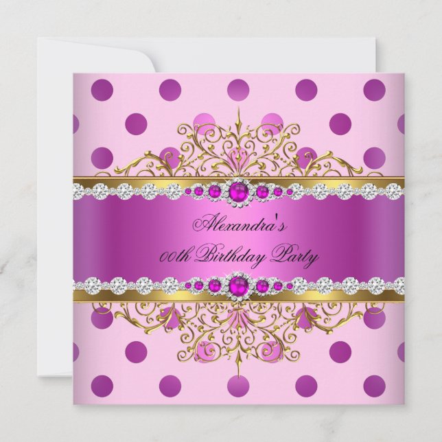 Invitación Pink Pearl Gold Plum Polka Dots Fiesta de cumpleañ (Anverso)
