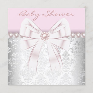 Invitación Pink Pearls Pink Damask Baby Shower
