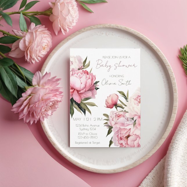 Invitación Pink Peonies baby (Subido por el creador)