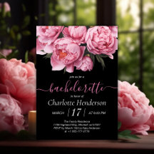 Pink Peonies Black Bachelorette Party
